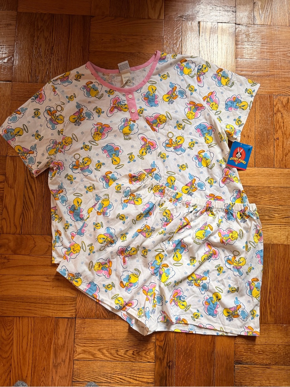 NWT Vintage 1997 Tweety Bird Looney Tunes Angel Cotton Blend Pajama Short Set